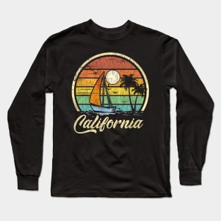 California  Vintage Distressed Sailboat Sailing Long Sleeve T-Shirt